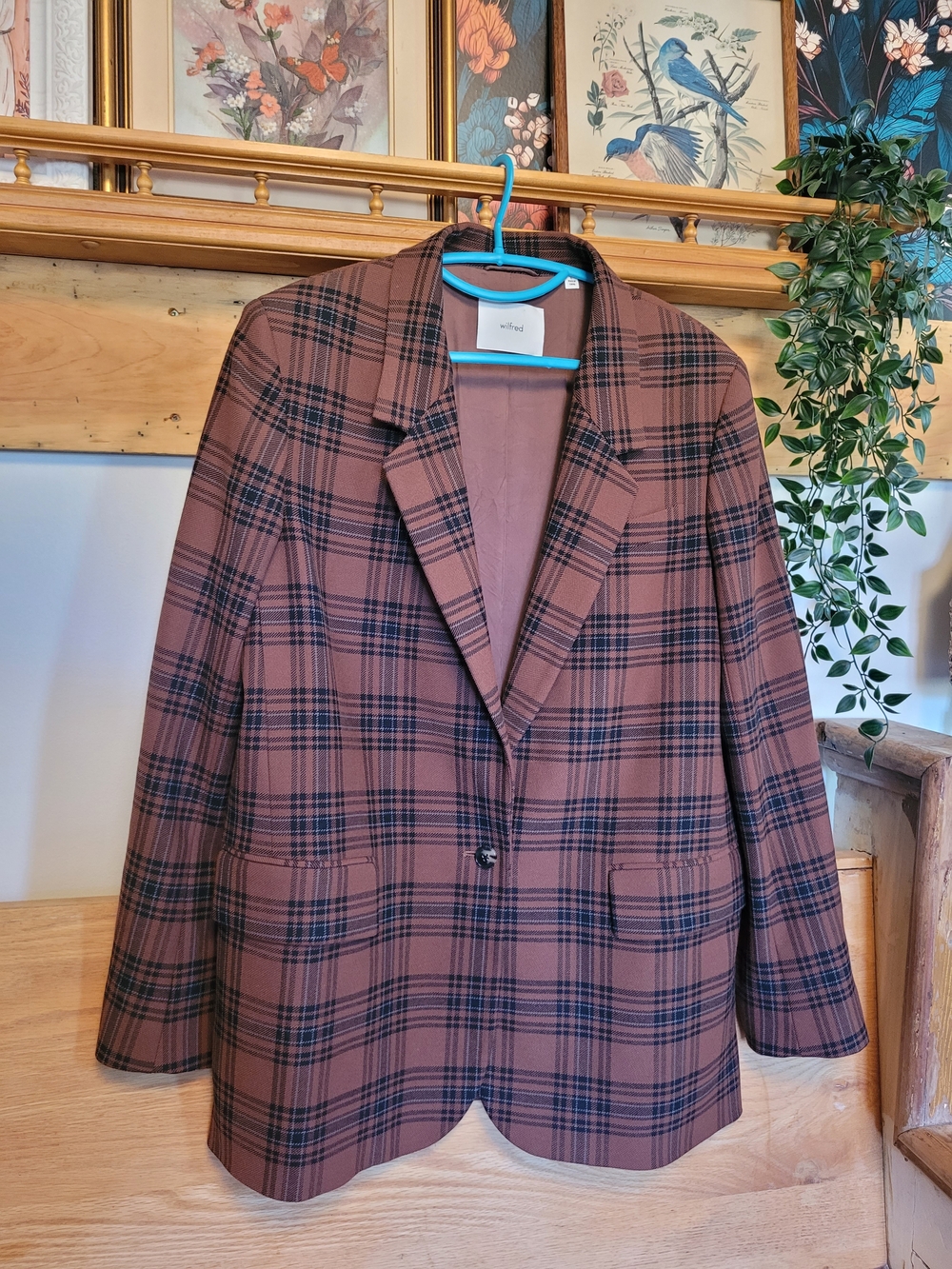 Checked Brown Single-Button Blazer Jacket